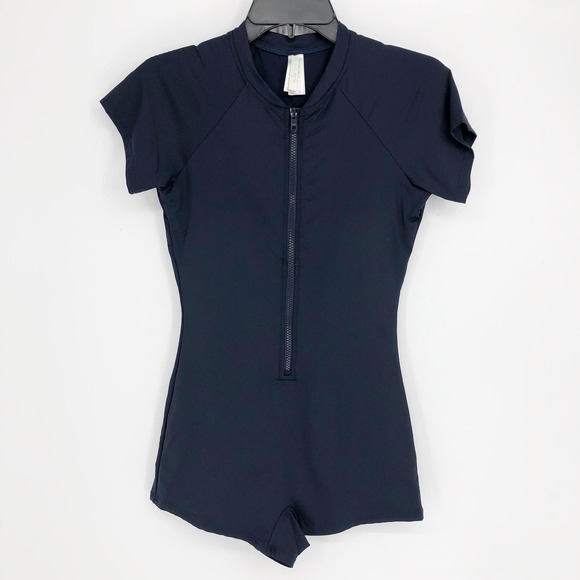 Sea Level Swim Women One Piece Swimsuit 8 Navy Blue Half Zip Short Sleeve NWOT - Picture 3 of 7